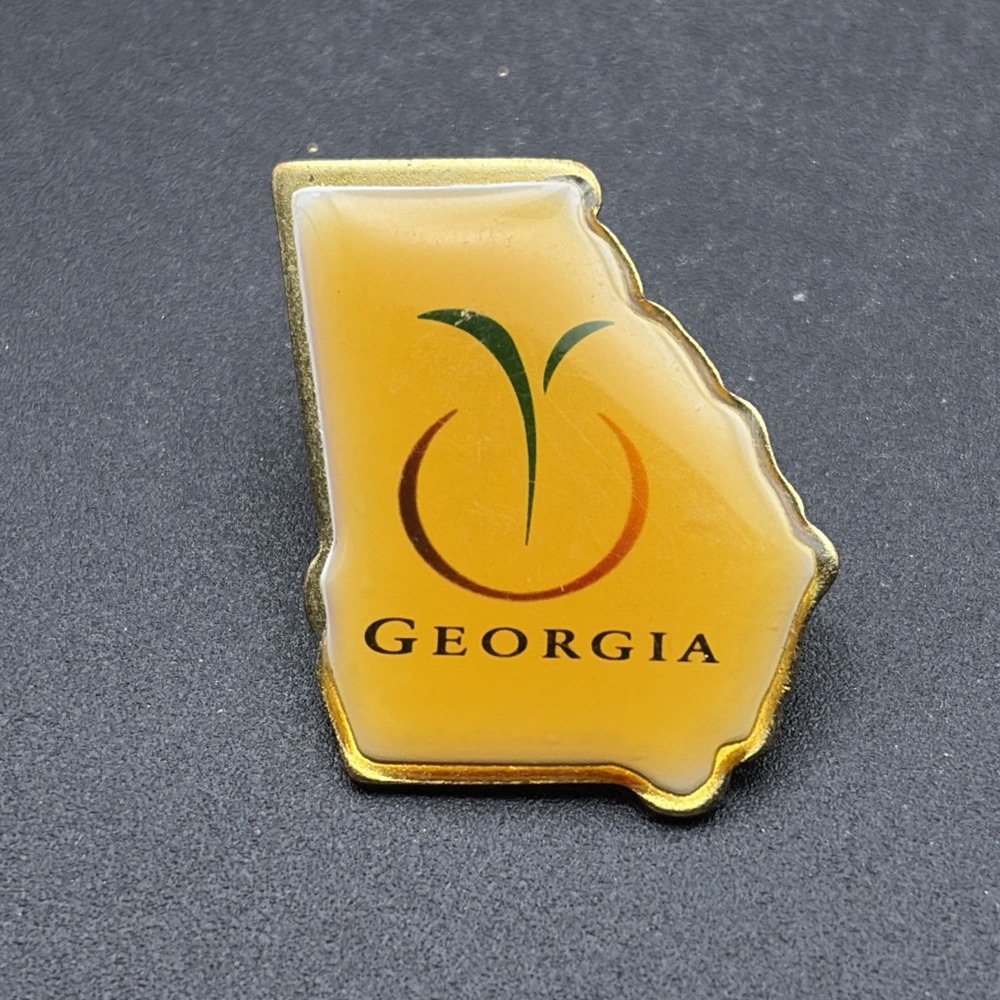 Georgia State Outline Peach Lapel Hat Pin Gold Tone Souvenir Travel
